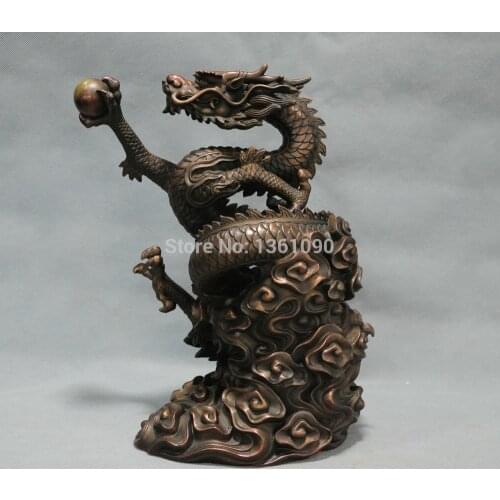 Xd 00317 12'' China Fengshui Zodiac Dragon Play Ball Pearl Bronze Statue