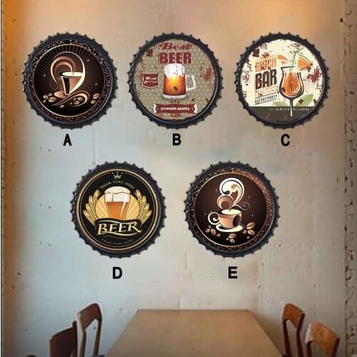 1PC Metal Bottle Cap Logo Door Decorative Pendant Metal Sign Tin Beer Bottle Cap Bar Pub Cafe Home Wall Decoration Vintage Style