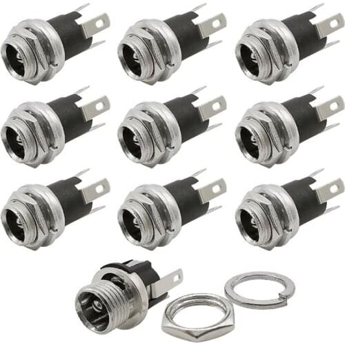 10PCS DC-025M 5.5x2.1mm 3 Pin DC Female Connector 5.5*2.1mm DC Power Supply Socket Jack Panel Mount Terminal with Thread Adapter