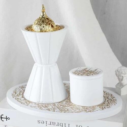 3 in 1 Incense Burner Arabic Muslim Resin Incense Burners Set Middle East Ceramics Portable Incense Holder Bakhoor Home Decor