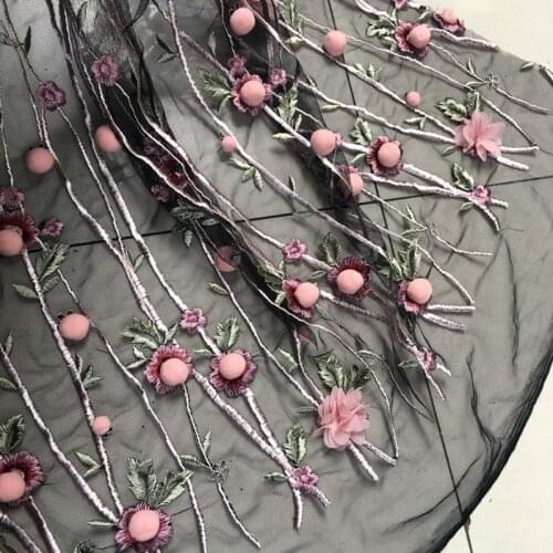 GLace 1M/lot 3D plant chiffon flower perspective mesh fabric for dress wedding background decoration TX1347