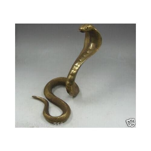 8 "Elaborate Chinese Handmade Solid Brass Auspicious Cobra Statue Sculpture