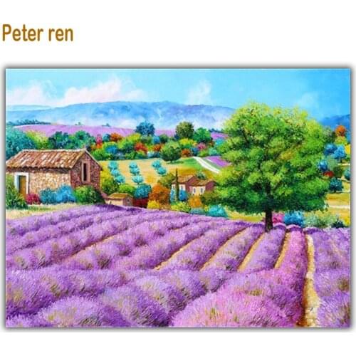 Peter ren Full Diamond Painting Cross Stitch Arts and Crafts Village Cottage Lavender Diamond Mosaic Picture of Rhinestones