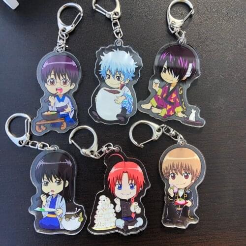 Anime GINTAMA Sakata Gintoki Kagura Keychain Itabag Pendant Cosplay Double Sided Cartoon Keyring School Bag Decor Xmas Gifts