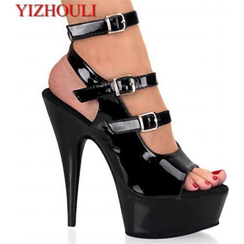 Buckle decoration platform sandals temptation sexy 15cm high-heeled shoes Hand Made High Heel Shoes 6 inch Sandals