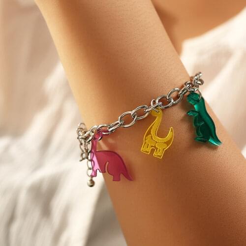 Ins Hip-pop Cute Dinosaur Pendant Bracelet Cartoon Acrylic Candy Color Dinosaur Bracelet for Women Girls Summer Fashion Jewelry