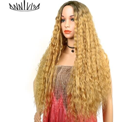 Long Hair Afro Kinky Curly Wig For Black Women Natural Loose Deep Wave Hair Synthetic Ombre Blonde Glueless Heat Resistant Wigs