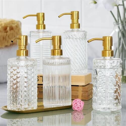 400ml Soap Dispenser Transparent Shampoo Bottle with Metal Pump Bath Hand Washing Bottles Nordic Kitchen Detergent Sub-bottle