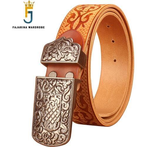 FAJARINA Quality Design Chinese Ethnic Style Auspicious Pattern Embossing Cow Genuine Leather Belt for Men 3.8cm Wide N17FJ772