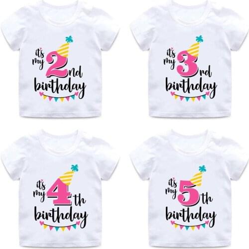 Girls Happy Birthday Number 1-9 Letter Print T shirt Baby Summer Cute Clothes Kids Funny Birthday Gift Number T-shirt