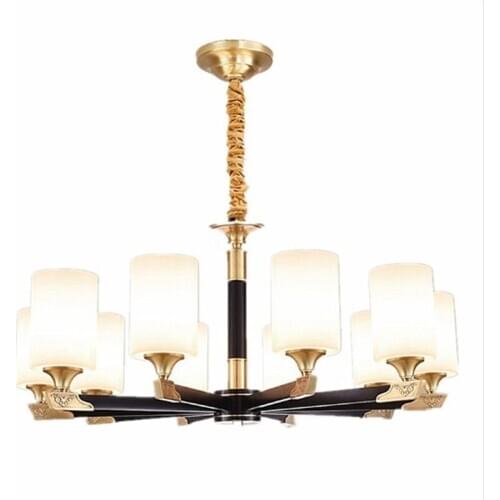 Copper living room new Chinese atmosphere home study pendant lamp villa duplex building light luxury simple pendant