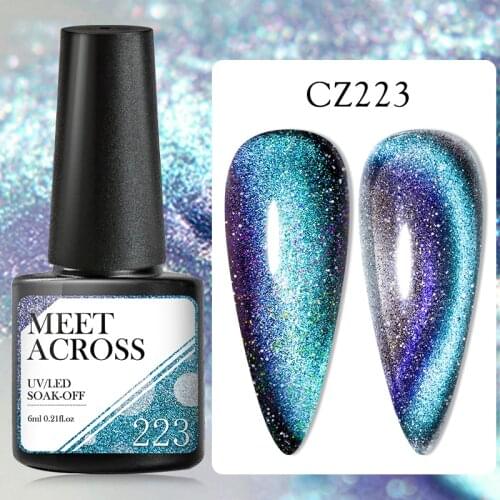 MEET ACROSS 9D Galaxy Cat Eye Gel Nail Polish Nail Art Chameleon Magnetic Gel Soak Off UV/LED Nail Lacquer Manicure Beauty Gel