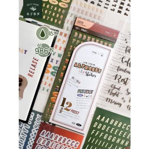12 Pcs Waterproof Letter Set Stickers DIY Creative English Material Decoration Cute Stickers For Journal Scrapbooking Stationery
