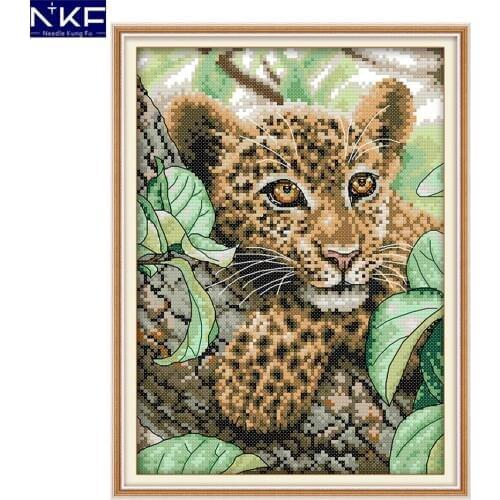 NKF Leopard Animal Cross Stitch Set Handmade Craft Needlework Cross-Stitch Embroidery Kit Cross Stitch for Home Decor
