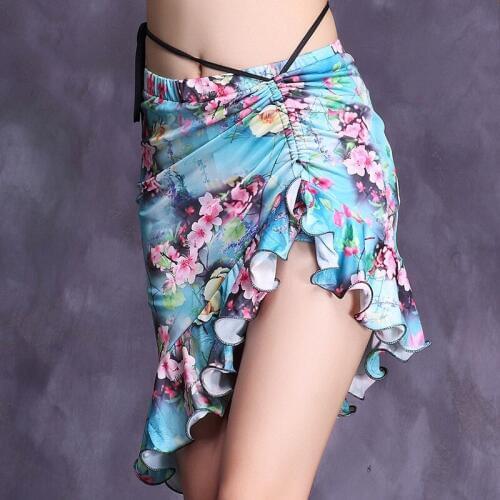 New Women Belly dance costumes adult lady bellydance practice Ice silk printing flower short skirt Professional bellydacing wear