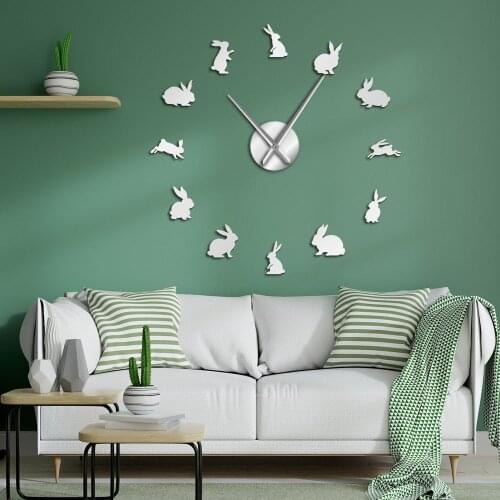 New Rabbit 3D Acrylic Mirror Wall Clock European Living Room DIY Large Wall Clock Gift Cartoon Wall Watch