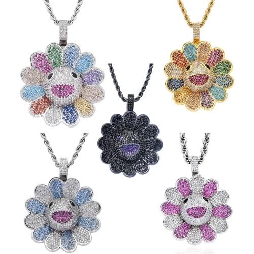 Men Hip hop Iced Out bling Sun flower shape pendant necklaces rotatable fashion popular Charm Necklace Hip Hop jewelry gifts