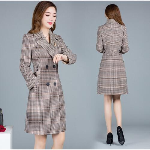 Classic coat Ladies Windbreaker coats Large size women Long sleeve Long lattice Outerwear double breasted Fashion trench coats