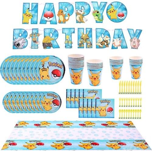 Pokemon Pocket Monsters Family Birthday Party Decoration Toy Theme Disposable Tablewares Pikachu Cartoon Anime Figure Napkin kid