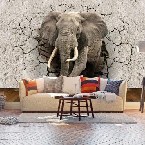 Custom 3D Photo Wallpaper Animal Elephant Broken Wall Wall Mural Living Room Bedroom Vinyl Mural Waterproof Wallpaper Home Decor