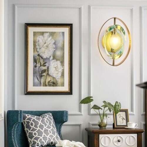 Postmodern light luxury crystal wall lamp living room background wall bedroom bedside simple Nordic hotel aisle Lighting