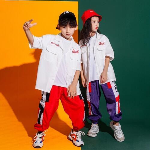 Boys Girls Hip Hop Clothing Suits Short Sleeved Shirt Tops Loose Casual Running Pants Child Jazz Street Dance Costume Outfits