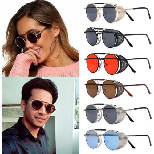 UV400 Sunglasses Retro Round Metal Frame Steampunk Sunglasses Side Protection Gothic Eyewear Men Women Brand Design Sunglasses