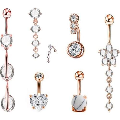 2020 new 6pcs set zircon pine navel nail Navel Ring Navel button piercing jewelry