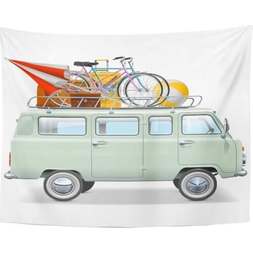 Van Travel Car Retro Minibus Tapestry Home Decor Wall Hanging for Living Room Bedroom Dorm 60x80 Inches