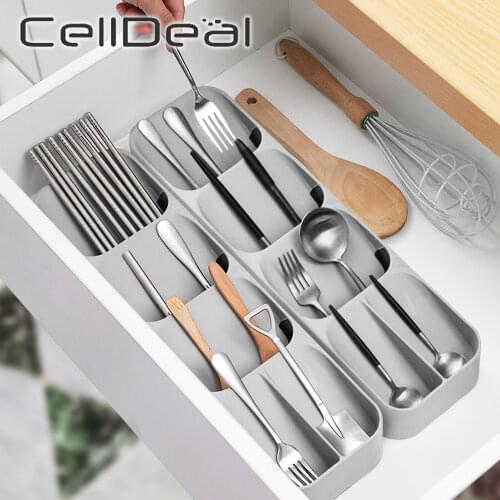 Kitchen Cutlery Storage Box Plastic Tray Knife Holder Tableware Organizer Spoon Fork Divider Container Knife Block Holder