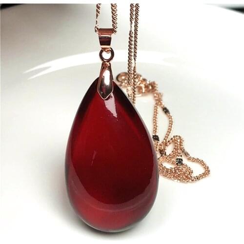 Natural Red Blood Amber Pendant Necklace Jewelry For Woman Man Gift Crystal 35x21x12mm Beads Silver Chains Stone Gemstone AAAAA