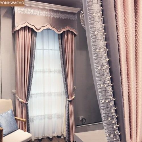 Custom curtain Pink American villa light luxury fashion modern wedding room cloth blackout curtain valance tulle panel C223