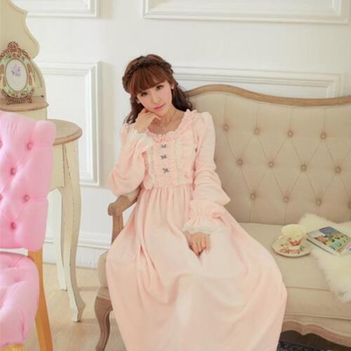Flannel Nightgown Women Winter Sleepwear Warm Sleepwear Dress Vintage Nightdress Lady Princess Nightgown Long Dress High Quality