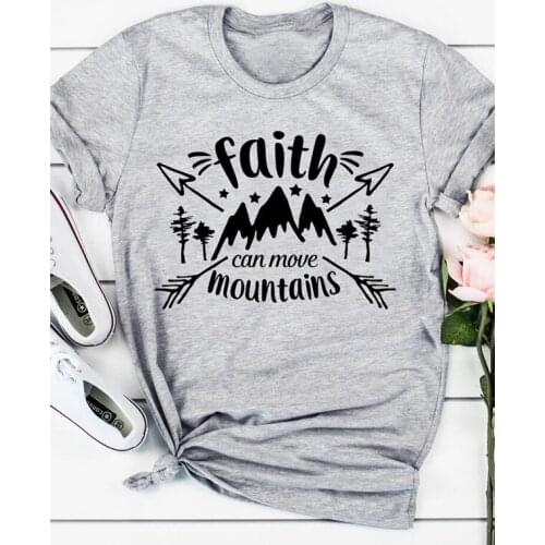 Faith Can Move Mountains 100%Cotton T-shirt Women Scripture Christian Jesus Tshirt Casual Unisex Graphic Inspirational Tees Tops