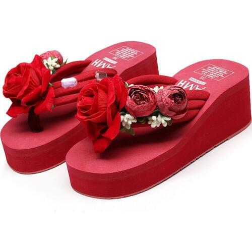 Woman Sandals DIY Flower 2019 Summer Hot Sale Thick Sole Flip Flops Women High Heel Beach Cool Slippers for Girls Ladies 35-42