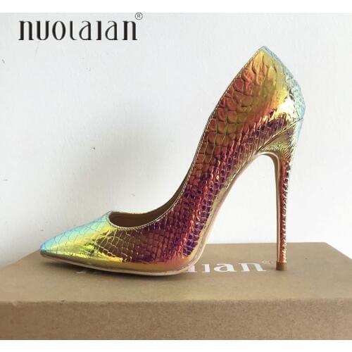 2019 Brand Women Pumps Snake Printing Shoes Woman Pointed Toe High Heels Shoes Luxury Designer Wedding Bridal Party Sexy Shoes