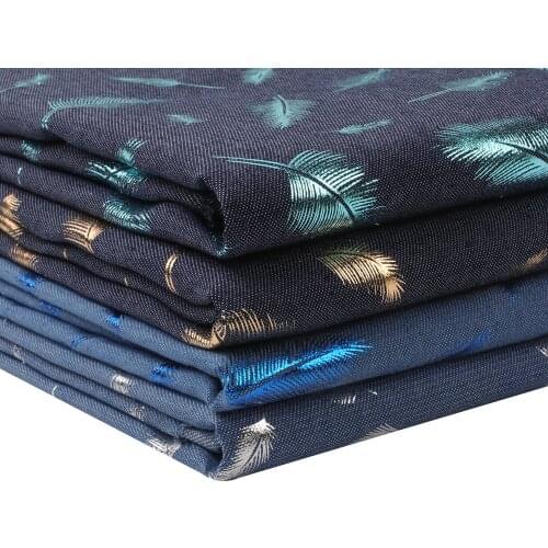 Denim Fabric By Half The Meter Feather Printed Cloth Fabrics For Sewing Jeans Dress Making Patchwork For Needlework 50*150cm 1pc