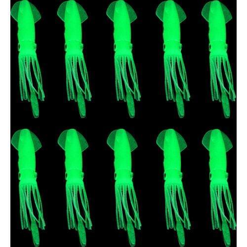 10Pcs Fishing Saltwater Octopus 4.3 inch Soft Squid Skirt Luminous Lures Baits Swimbait Glow in Dark Night Fishing Tackle New