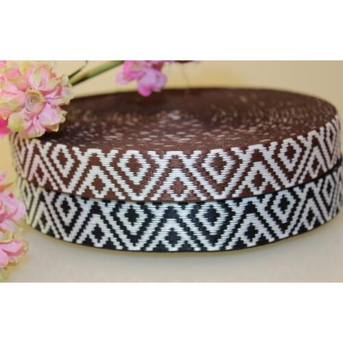 10 yards/lot wide 2.5cm Woven Jacquard Ribbon geometry quadrangle rhombus brown and black