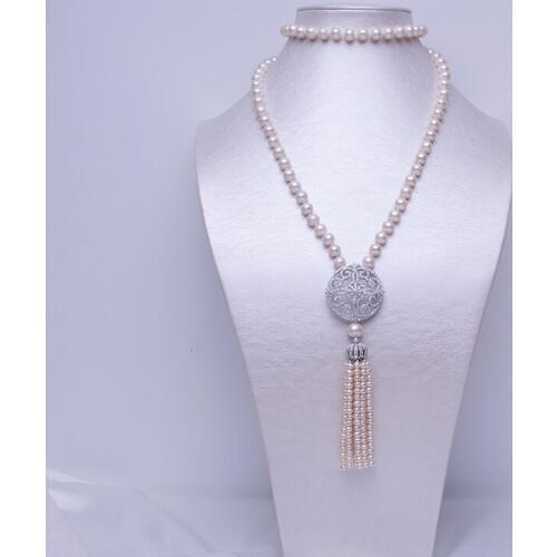 100% Freshwater Pearl Necklace 8-9mm Nearround Freshwater Pearl 80cm Long Necklace With Tassel Pendant Jewelry Lady Gifts