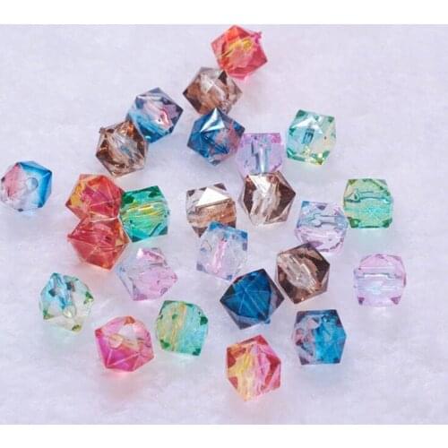 100PCS 7.5x8x8mm Acrylic Beads Transparent Electroplated Facet Beads Loose Spacer Bead for DIY Jewelry