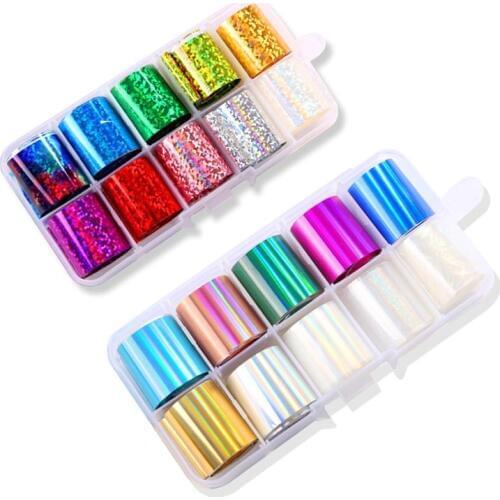 12pcs/1set Fashion Laser Holographic Nail stickers Nail Foil Set Transparent Diamond Transfer Sticker Manicure Nail Art Decals