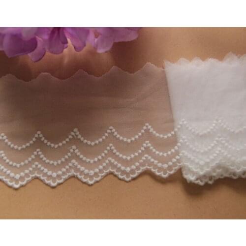 15yards DIY Clothing Accessories White Embroidery Tulle Lace Trim For sewing Wedding dress 8CM Mesh Lace Fabric