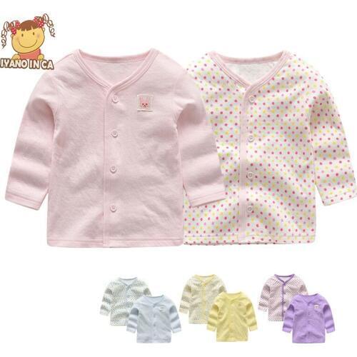 2pcs/set Baby Shirt Cotton Girls Single-breasted Bottoming Shirt Baby Polka Dot Printed Girls Boys Cotton Top Shirt Baby Boy