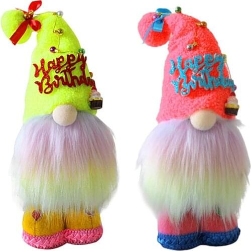 2 Pcs Happy Birthday Gnome Plush Decor Cake Gift Box Tomte Nisse Swedish Elf Home Farmhouse Kitchen Decorations