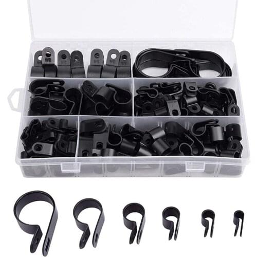 200Pcs R-Type P-Type Cable Clamps Plastic Nylon Wire Clip Assortment Kit Hardware Tools Cable Clip Buckle Clips Ties