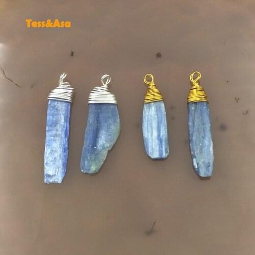 3PCS Natural Blue Kyanite Pendants GemStones Fashion Brass Wire Warpped Golde Silver Pendants For Female Necklace Jewelry Making