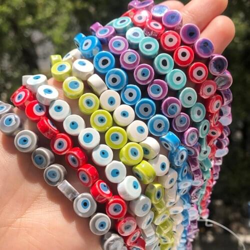 36pcs Turkey Evil Eye Round Ceramic Beads For Jewelry Making Necklace Bracelet 9x5mm Mixcolor Spacer Ceramic Accessories
