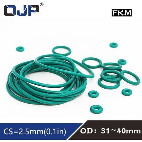 5PC/lot Fluorine rubber Ring Green FKM O ring Seal OD31/32/33/34/35/36/37/38/39/40*2.5mm Rubber O-Ring Oil Fuel Gaskets Washer