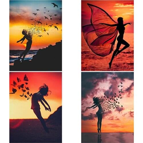 5D DIY Full Round Drill Diamond Painting Cross Stitch Butterfly Fairy Diamond Art Embroidery Landscape Diamond Mosaic Decor Gift